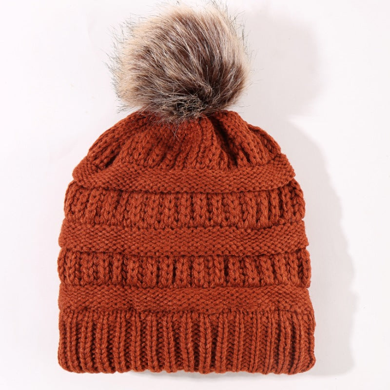 Wholesale woven floral adult woolen hat for women solid color woolen ball knitted hat